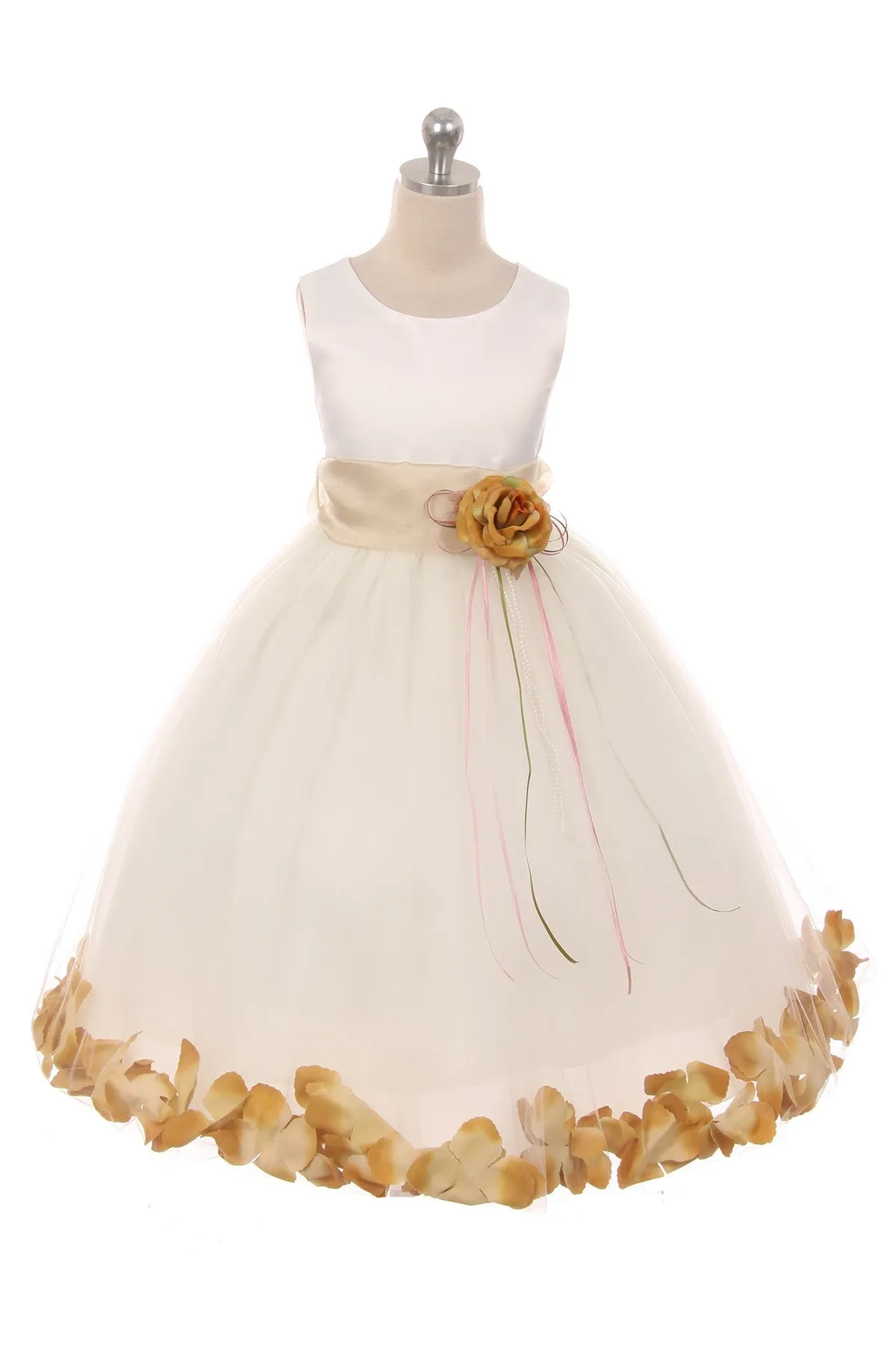 160B White Satin Flower Petal Girl Dress (1 of 2)