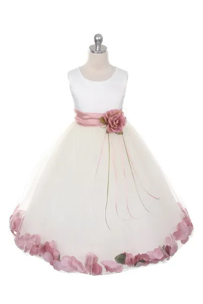 160B White Satin Flower Petal Girl Dress (1 of 2)