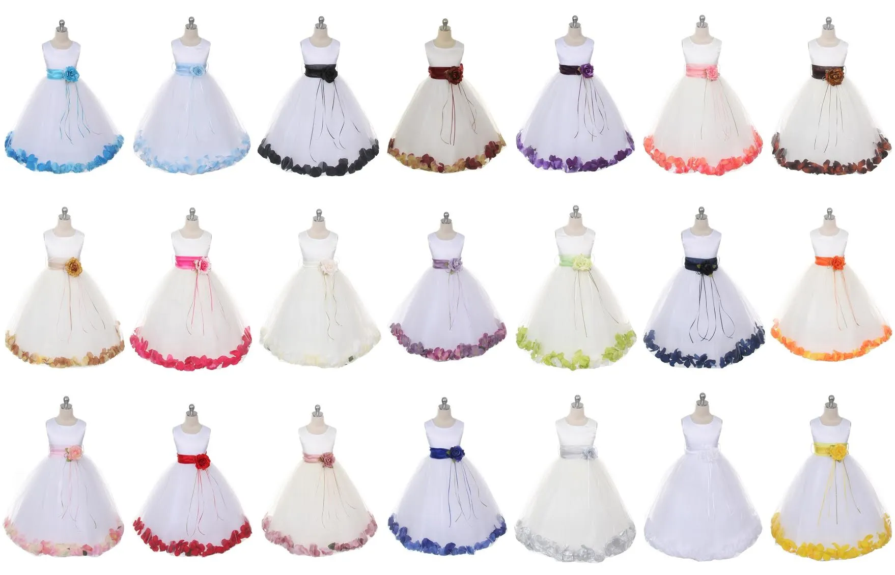 160B White Satin Flower Petal Girl Dress (1 of 2)