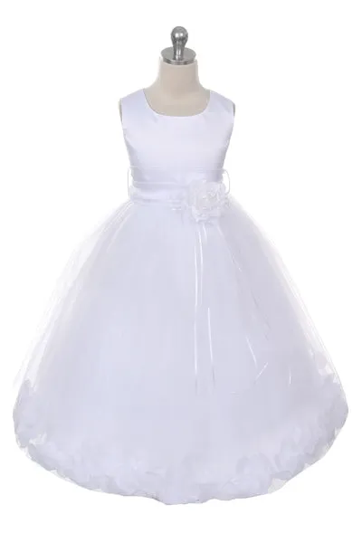 160B White Satin Flower Petal Girl Dress (1 of 2)