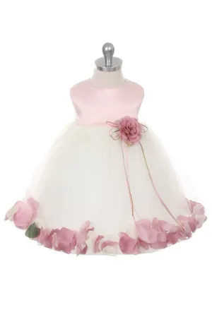 195B Satin Flower Petal Baby Dress (Dusty Rose Top)