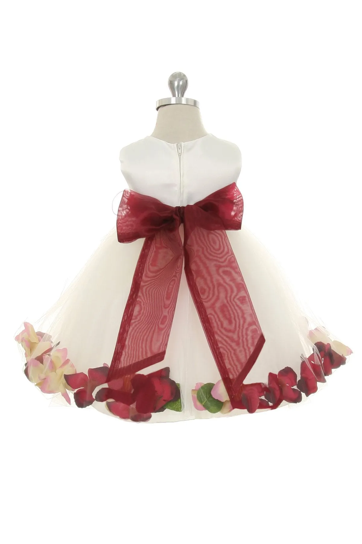195B[SASH] Satin Flower Petal Baby Dress w/ Organza Sash (Ivory Dress)