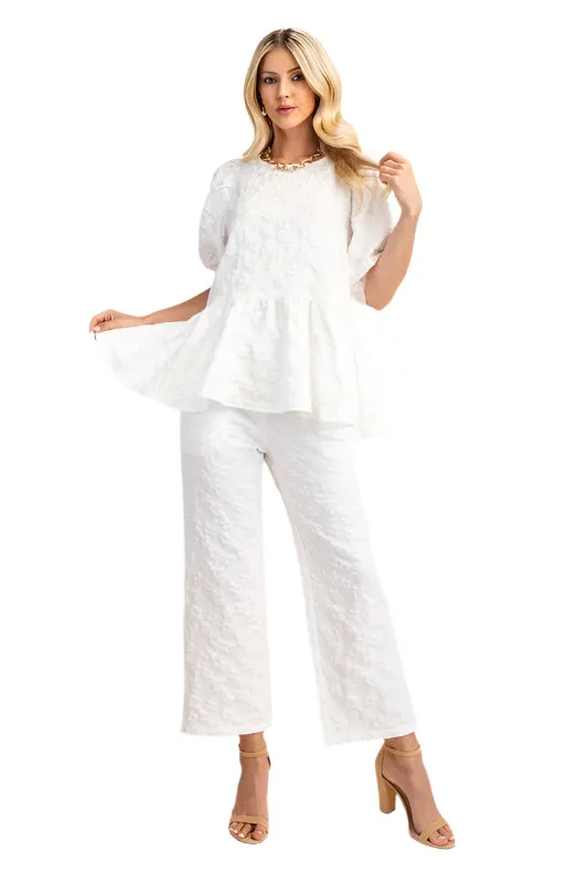 3D Flower Jacquard Fabric Short Sleeve Top