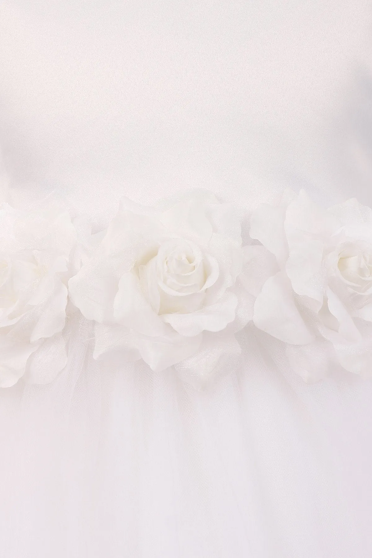 411F Satin 3 Flower White Dress