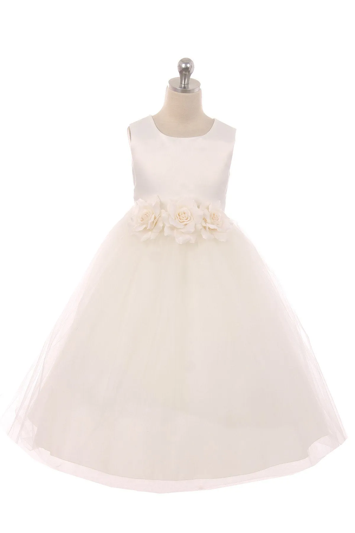 411F Satin 3 Flower White Dress