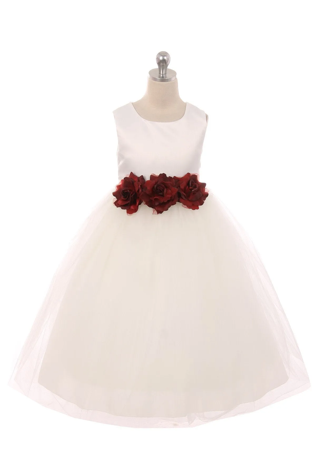 411F Satin 3 Flower White Dress