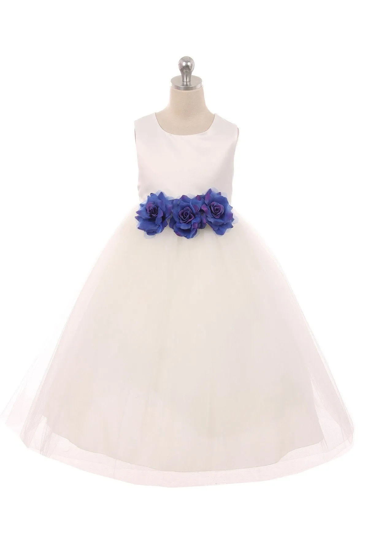 411F Satin 3 Flower White Dress