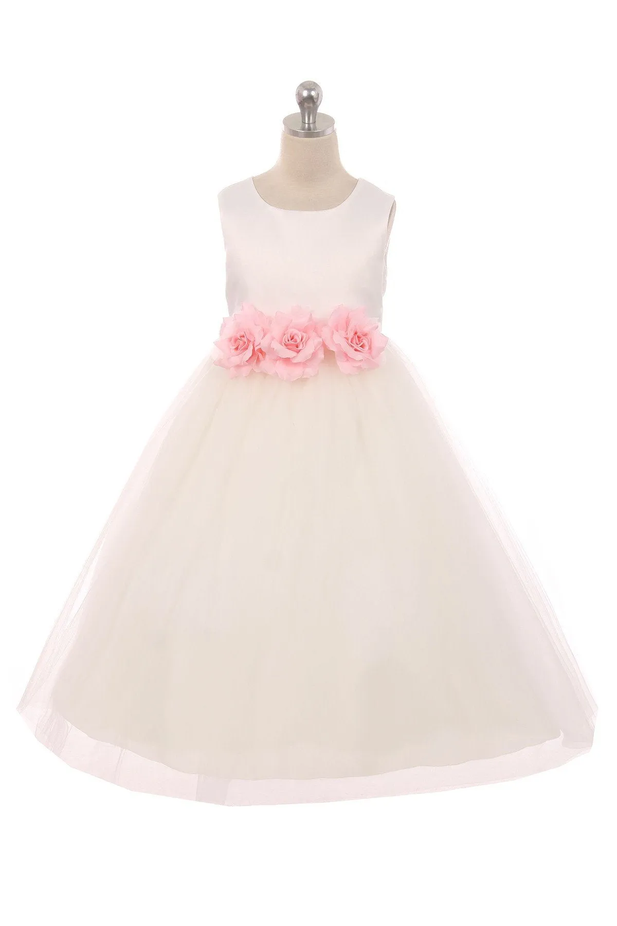 411F Satin 3 Flower White Dress