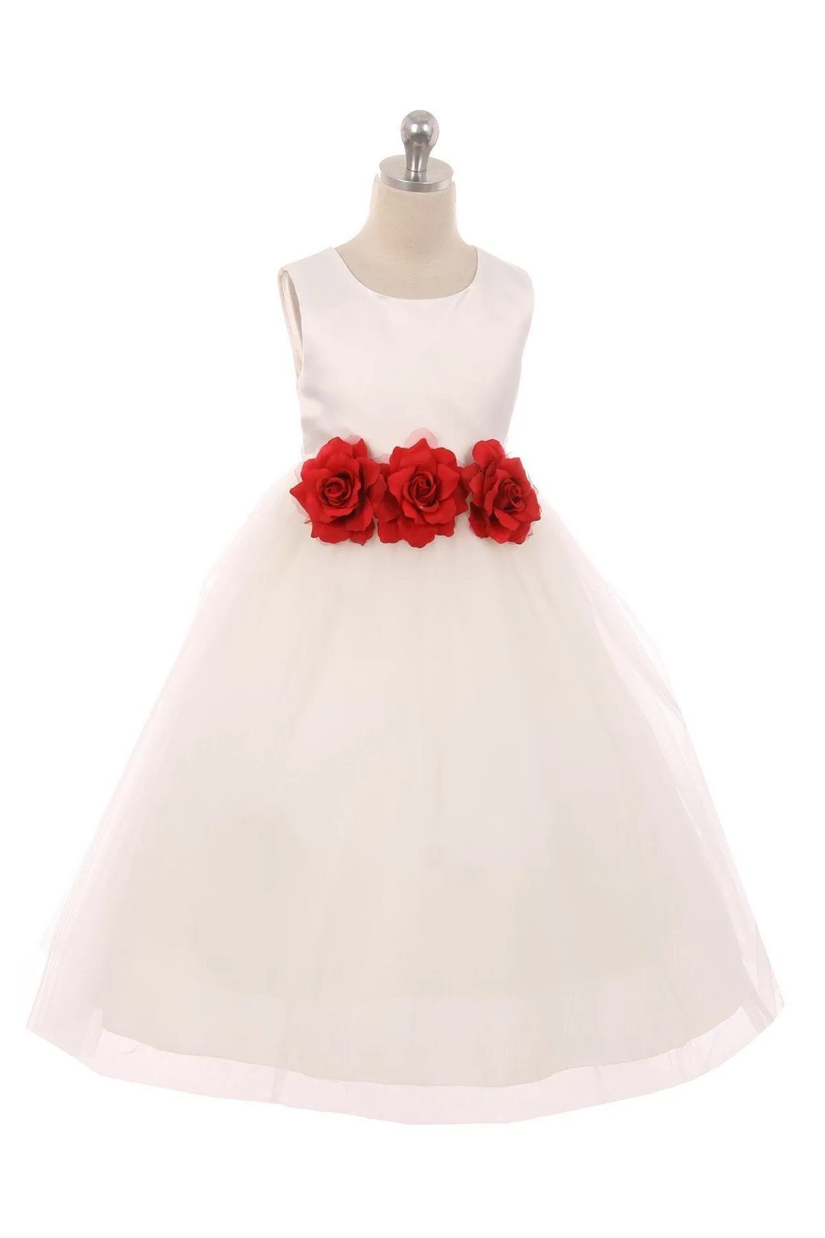 411F Satin 3 Flower White Dress