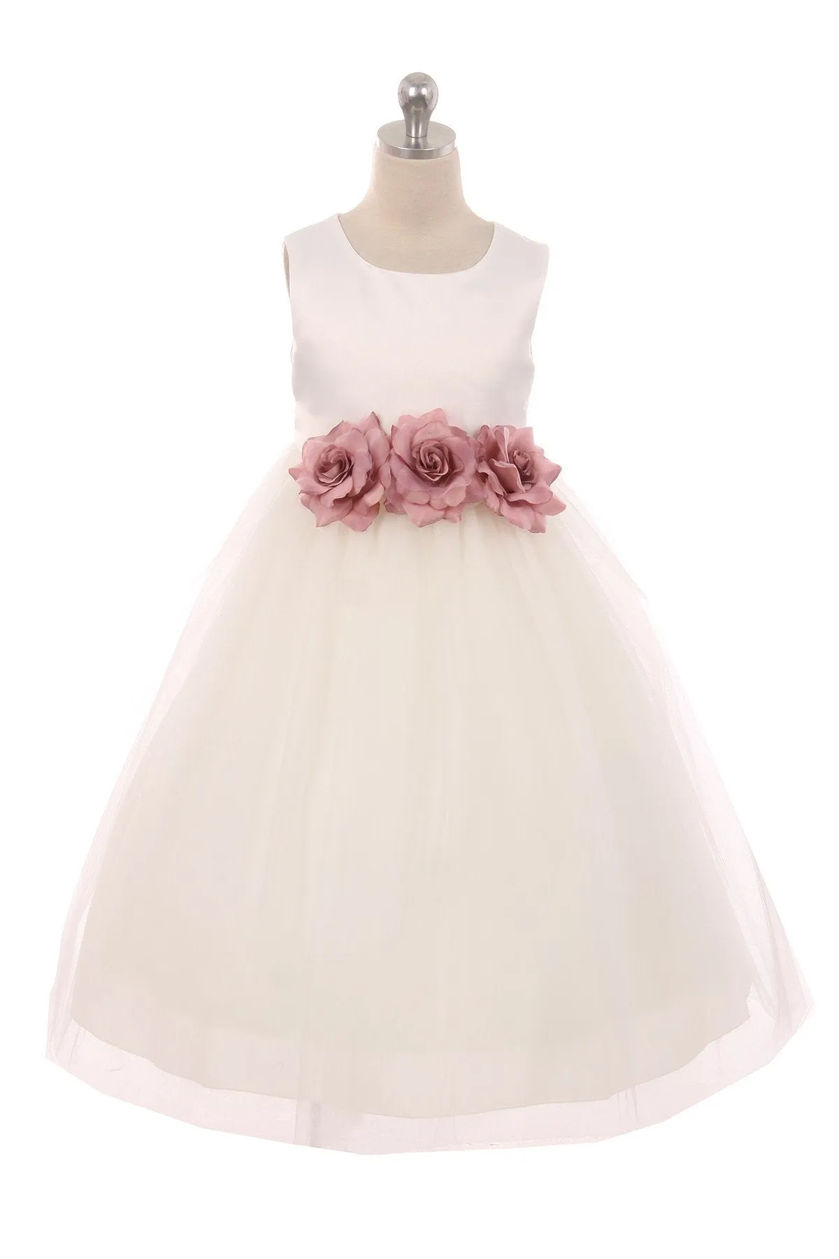 411F Satin 3 Flower White Dress