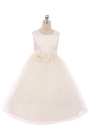 411F Satin 3 Flower White Dress