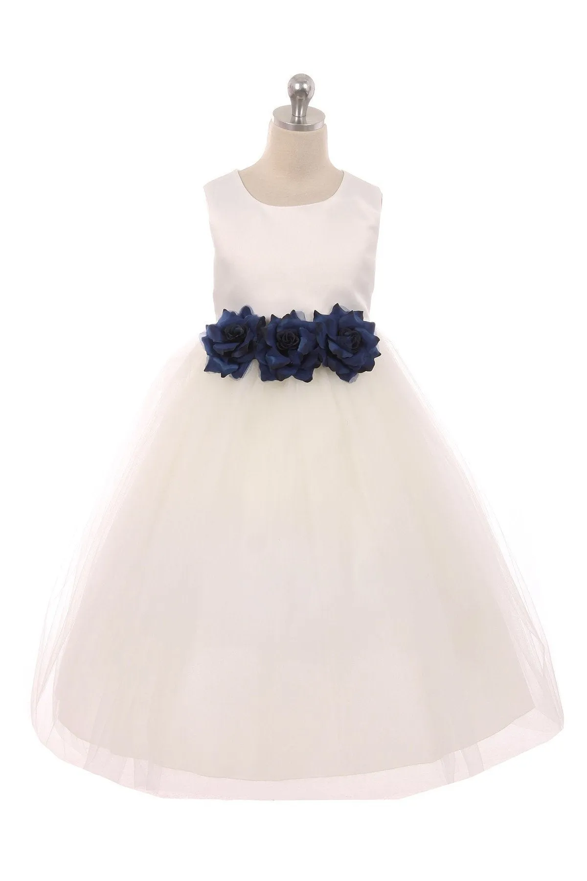 411F Satin 3 Flower White Dress
