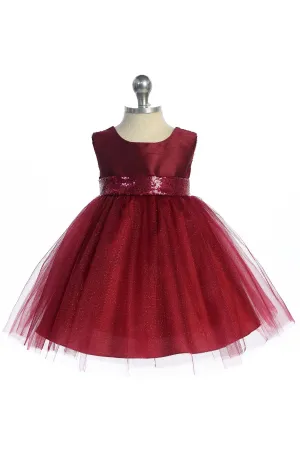 498B Matching Sequins V Back & Bow Baby Dress