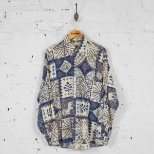 90s Aztec Flannel Shirt - Blue - L