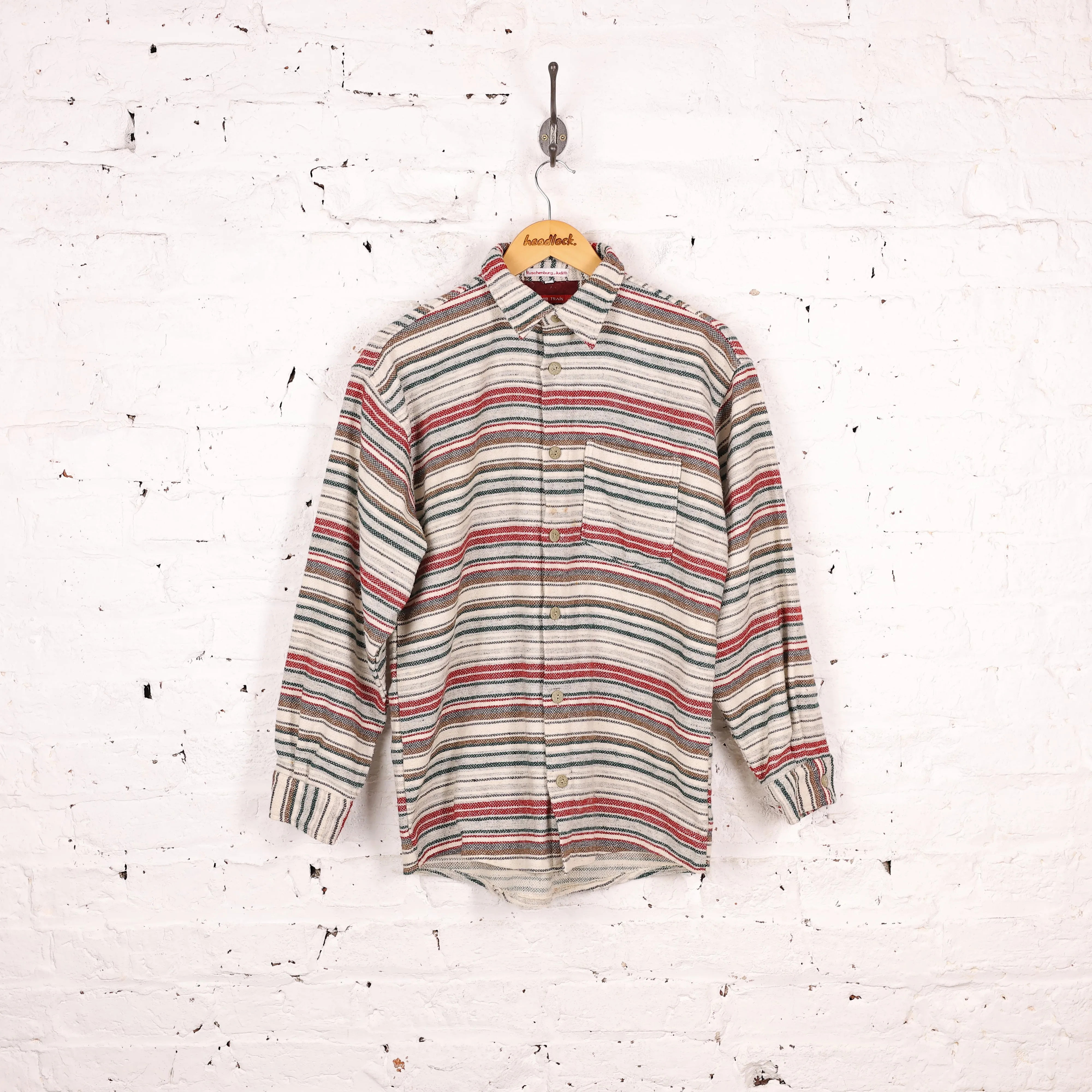 90s Striped Flannel Shirt - Beige - S