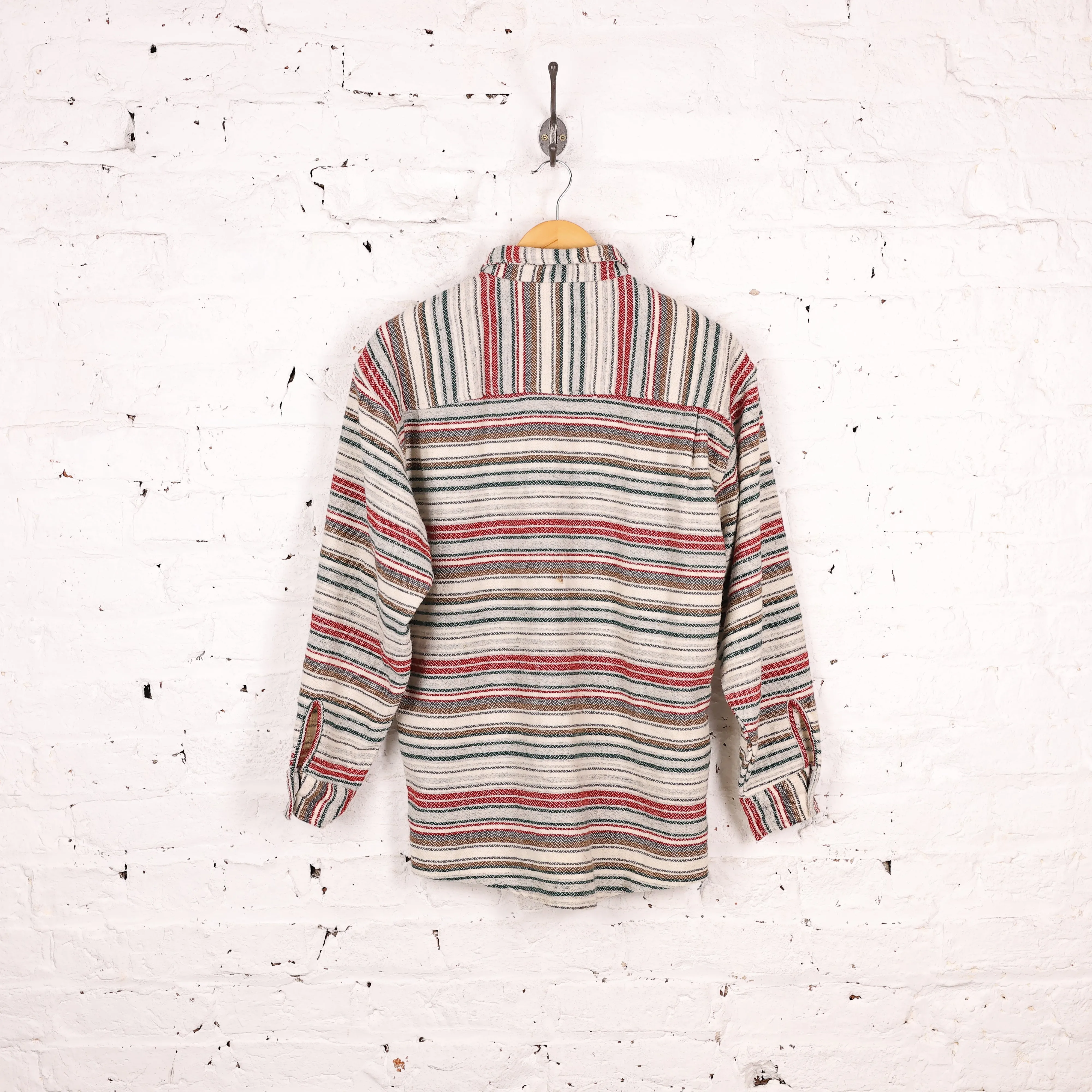 90s Striped Flannel Shirt - Beige - S