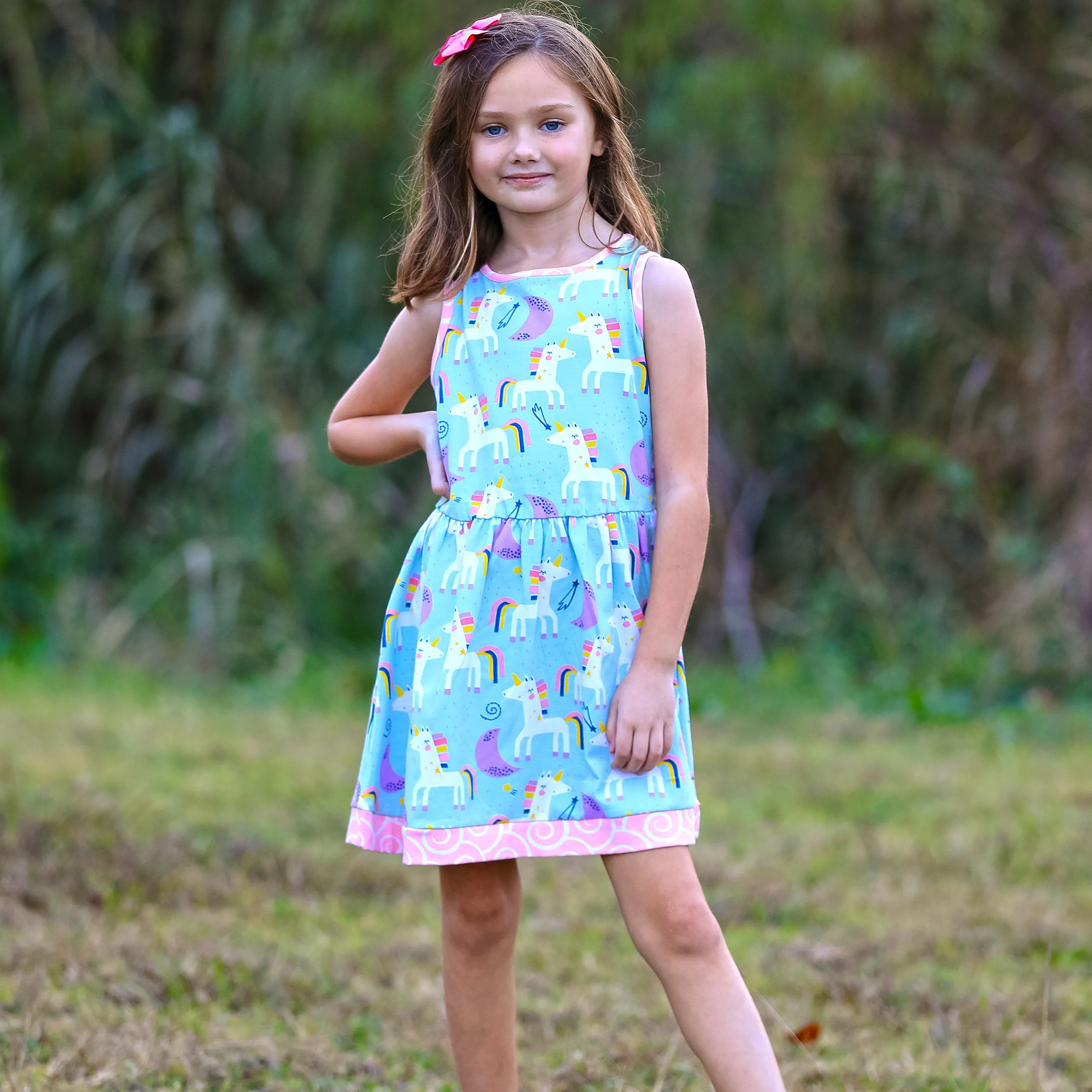 AnnLoren Little & Big Girls Magical Unicorns Rainbows Sleeveless Dress Party Outfit