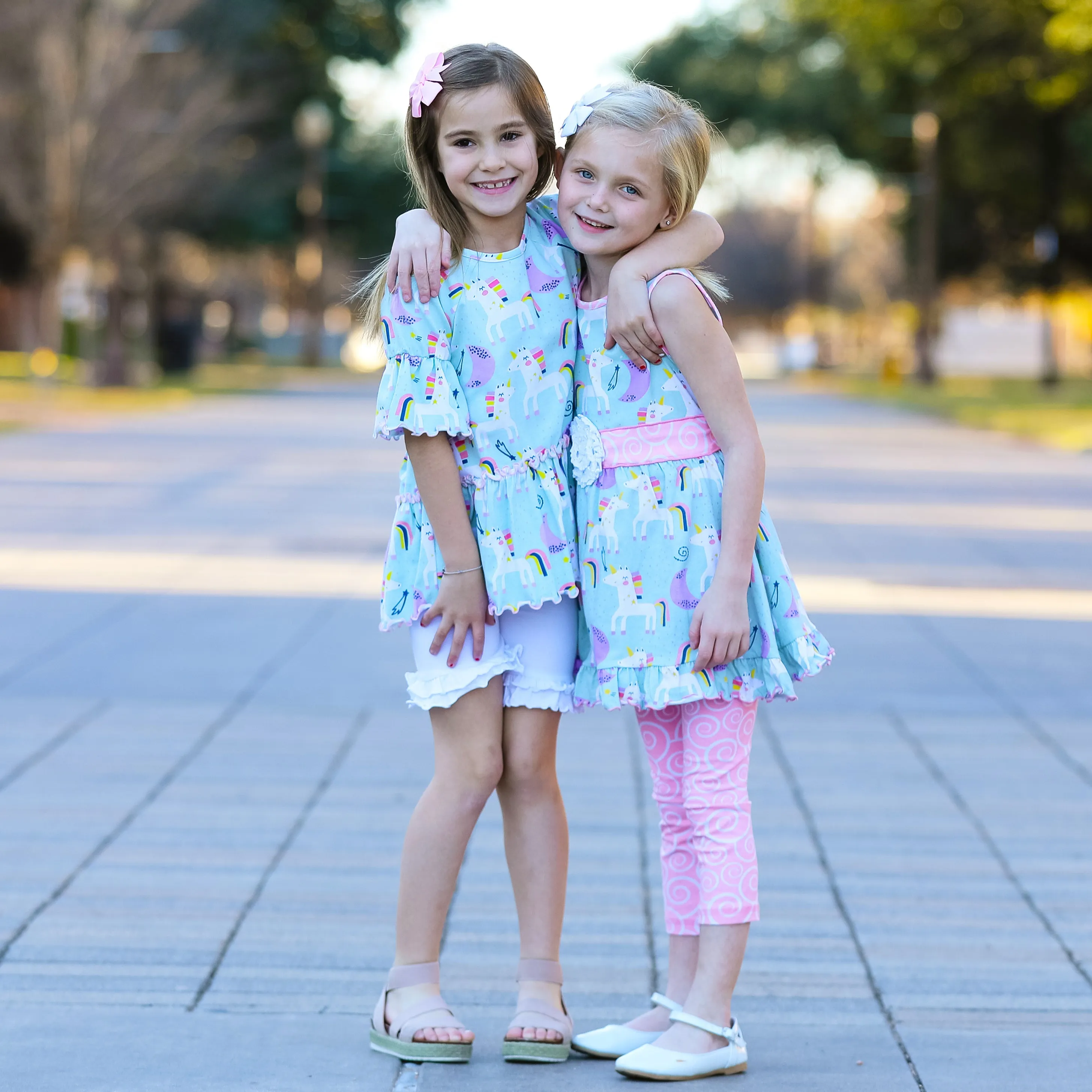 AnnLoren Little & Big Girls Magical Unicorns Rainbows Sleeveless Dress Party Outfit
