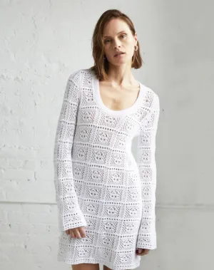 Autumn Cashmere Patchwork Mini Dress Bell Sleeve, White