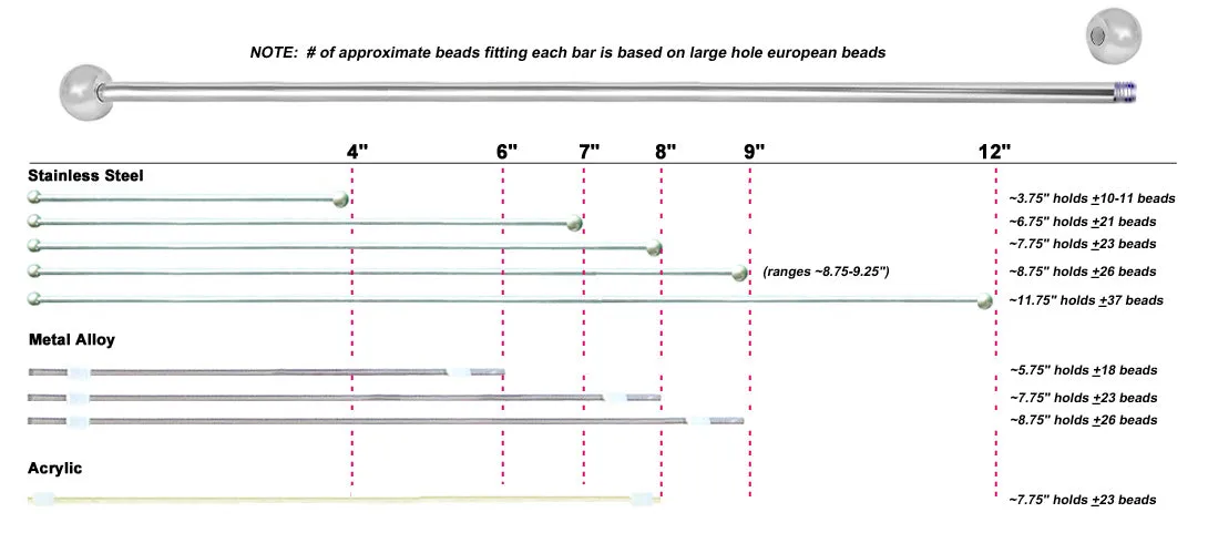 Beads storage bar STAINLESS STEEL  /- 8" | silver metal | large hole | screwable ends