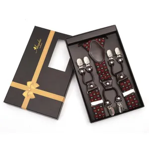 Black & Red Dual Clip On Elastic suspenders for Men - Adjustable Y Straps For Work Pants