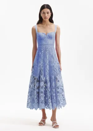 Blue Lace Midi Dress (Blue)