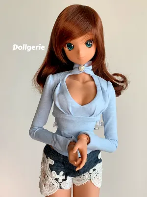 Blue Long Sleeve Heart Cutout Top