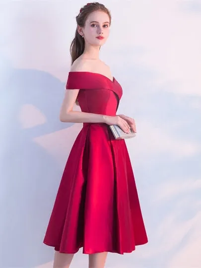 Burgundy Sashes Off-the-Shoulder Knee-Length Homecoming Dress