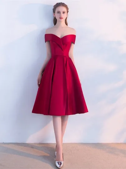 Burgundy Sashes Off-the-Shoulder Knee-Length Homecoming Dress