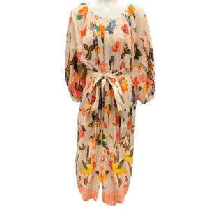 Cara Cara Beige / Orange Multi Turtledove Dodo Bird Border Simone Dress