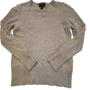 CASHMERE Charter Club cashmere crew neck sweater grey pearl accents Medium