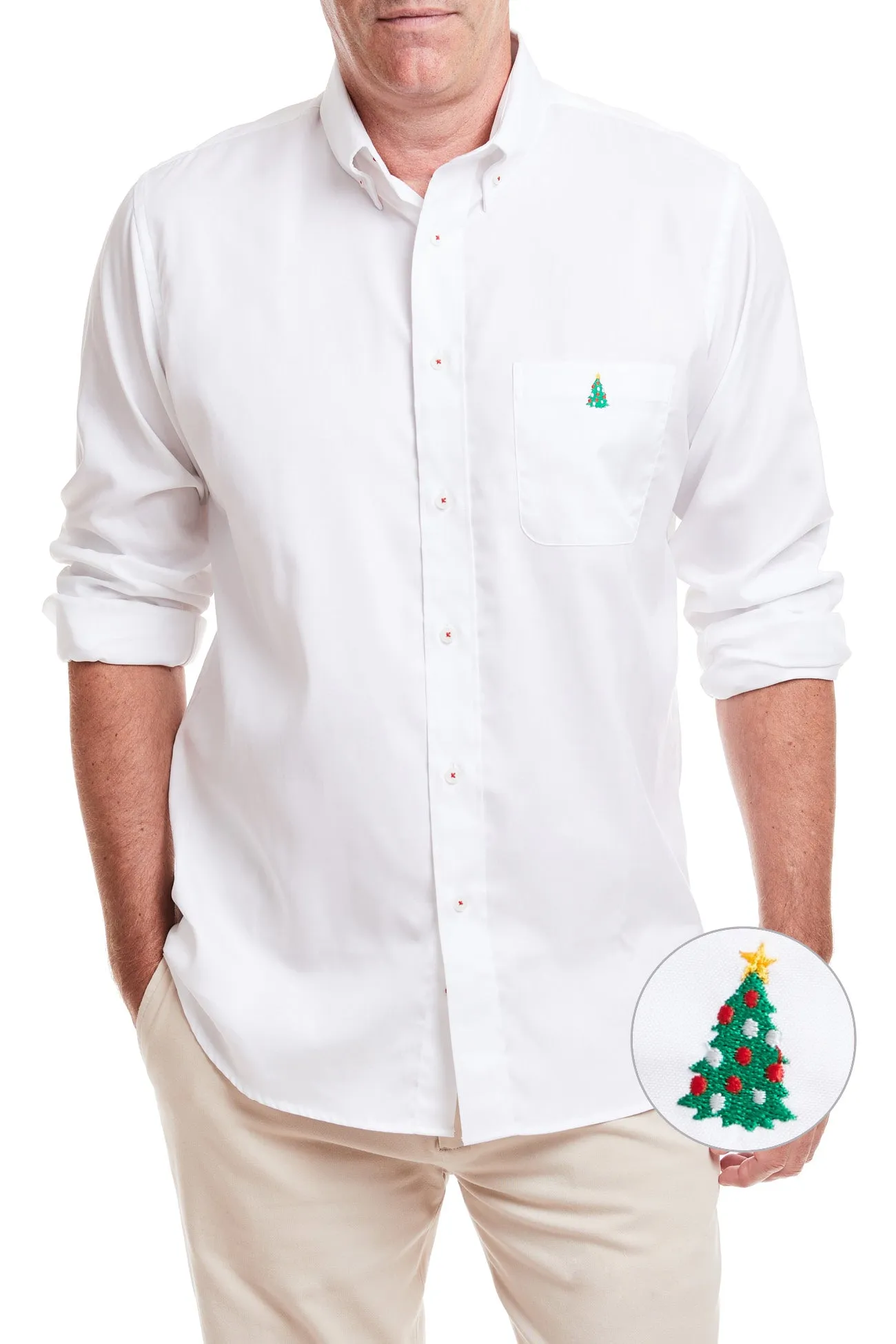 Chase Shirt White Oxford with Single Christmas Tree