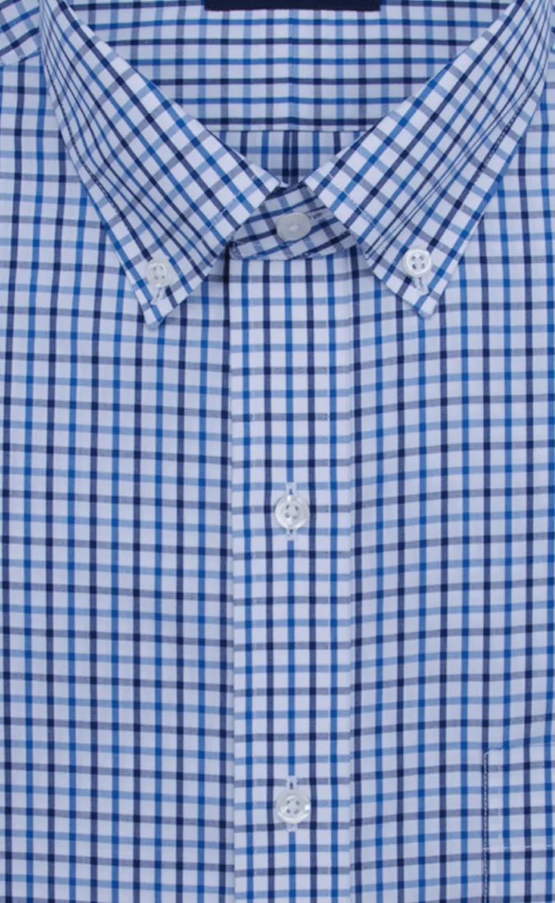 Classic Fit Blue / Navy Tattersall Button-Down Collar Supima® Cotton Non-Iron Broadcloth Sport Shirt