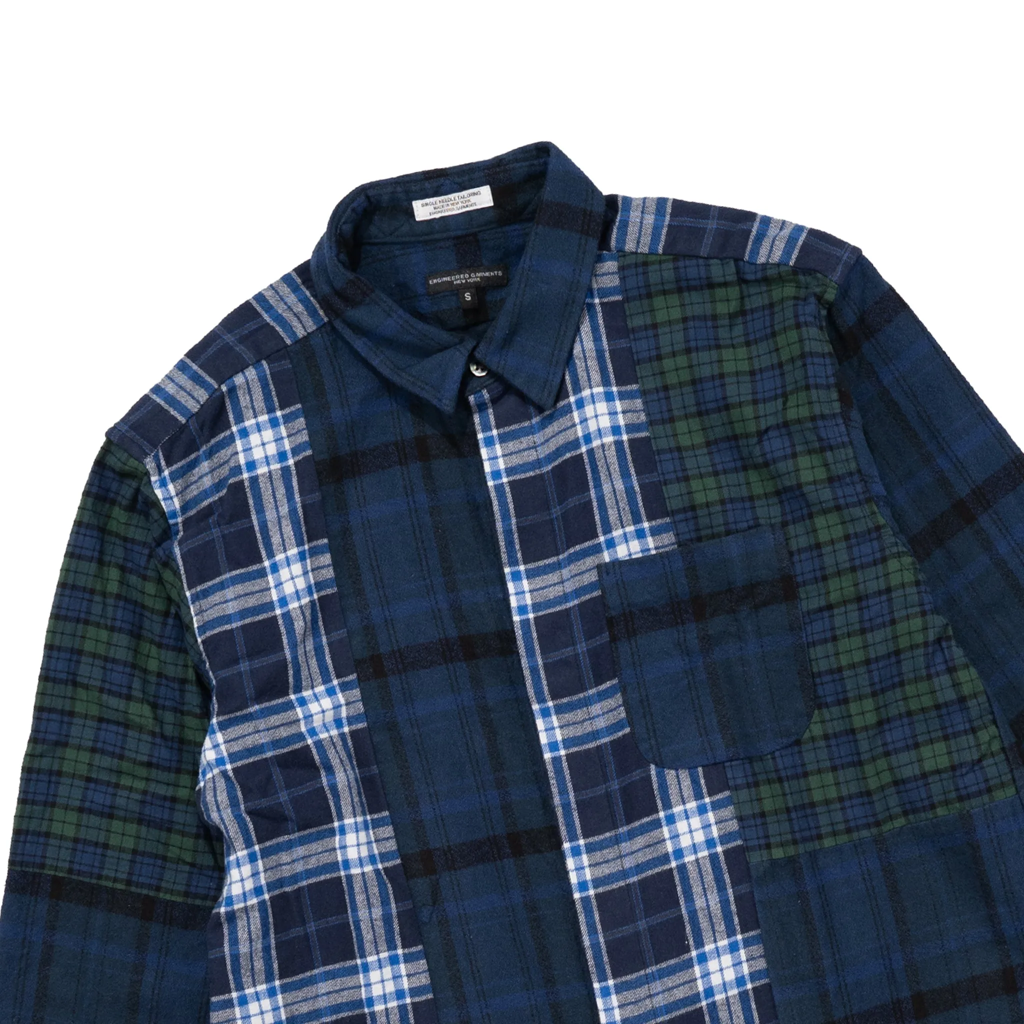 Combo Short Collar Shirt 22F1A017 Navy Plaid Cotton Flannel