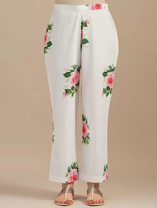 Cool White Sugar Swizzle Handwoven Chanderi Silk Kurta With Floral Cotton Pants