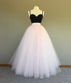 Cute two pieces light pink long prom dress, evening dress
