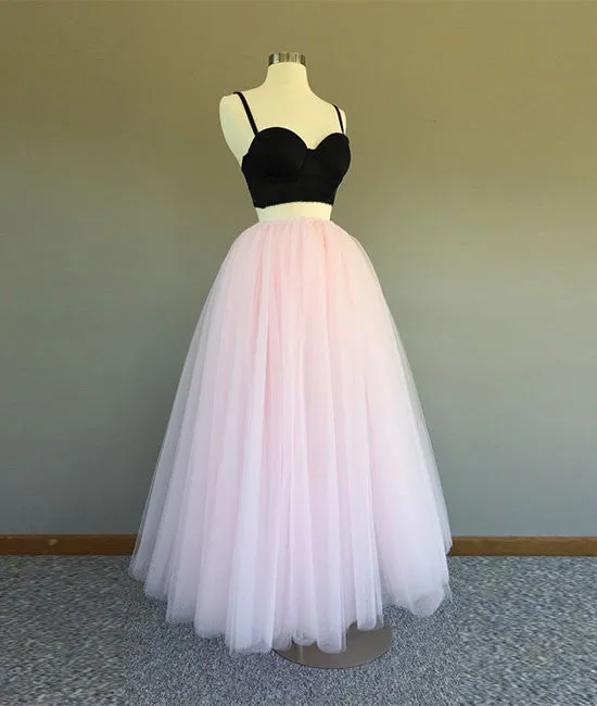 Cute two pieces light pink long prom dress, evening dress