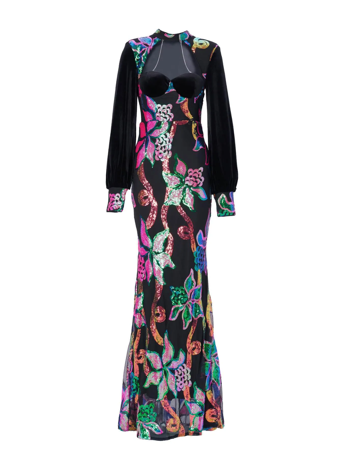 Cutout Lantern Sleeve Mermaid Dress RJ11296