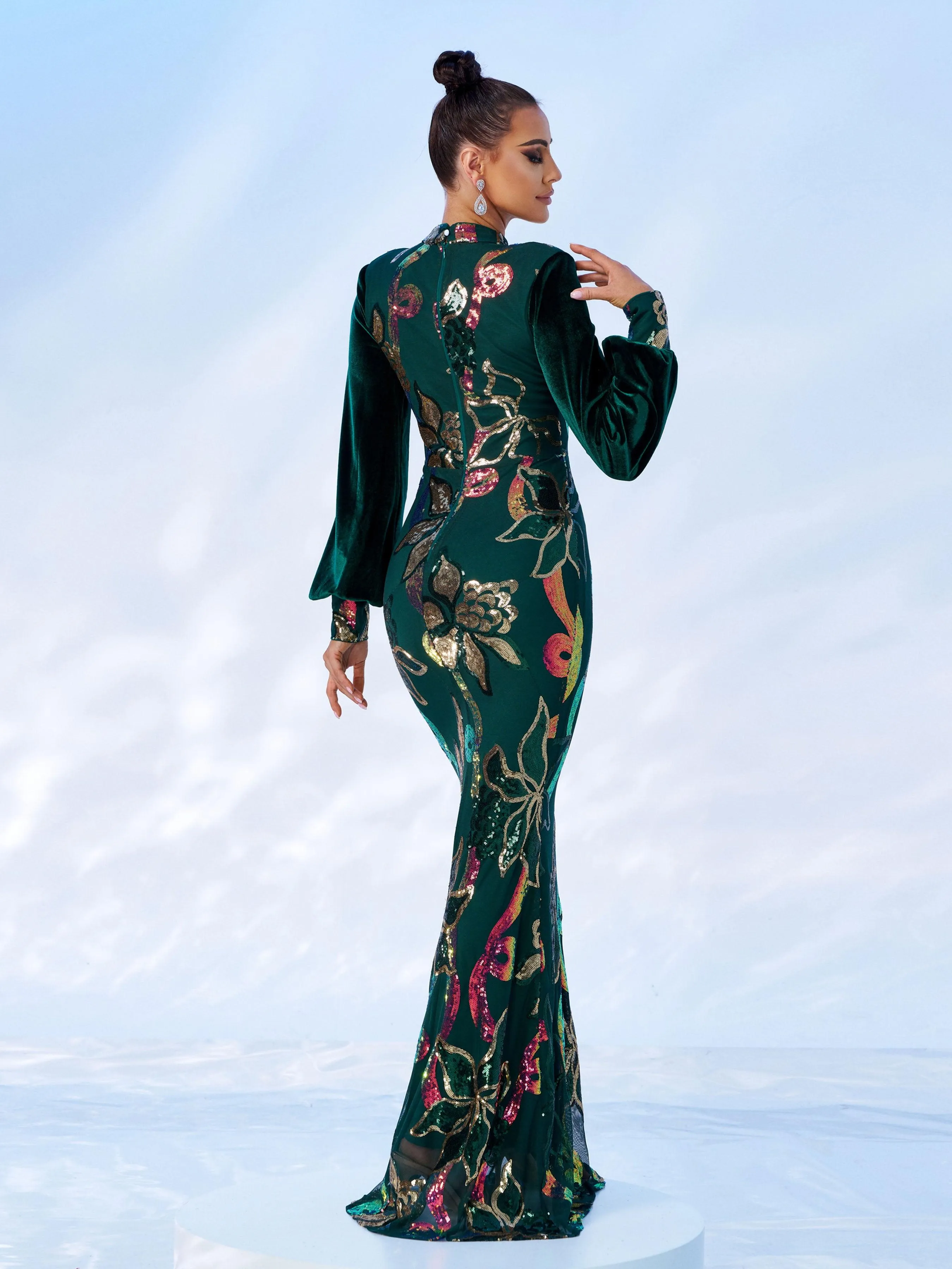 Cutout Lantern Sleeve Mermaid Dress RJ11296