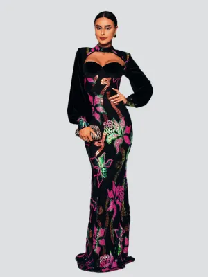 Cutout Lantern Sleeve Mermaid Dress RJ11296