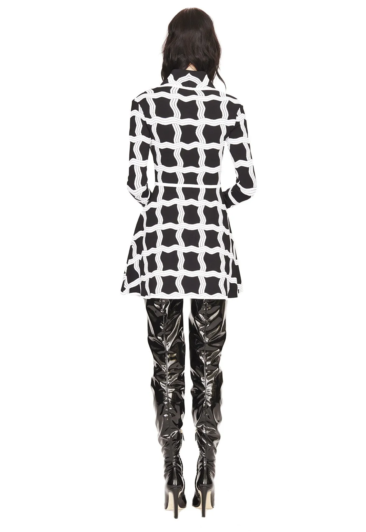 Danielle - White Detailed, Jackie O Style, Double Breasted Black Dress
