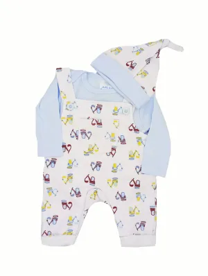 Diggers 3 Piece Gift Set - White/Blue : Dungarees, Top & Hat