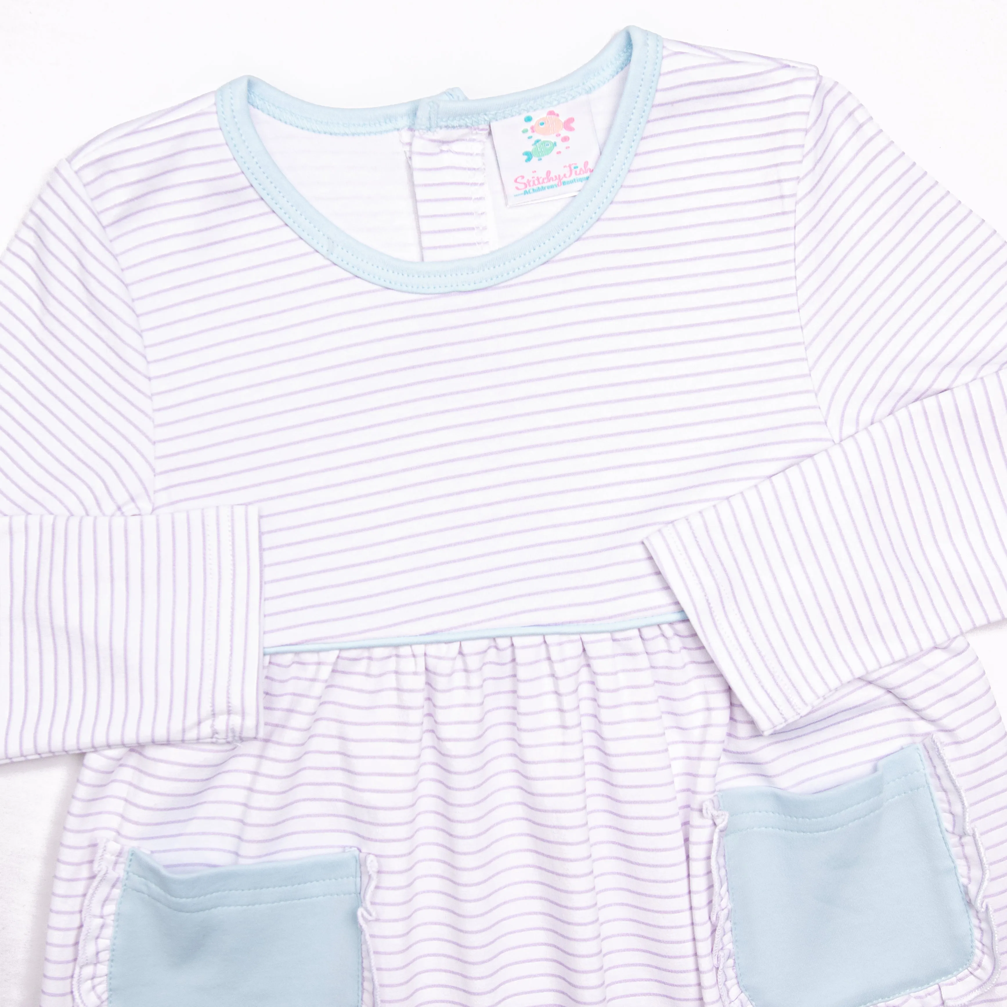 Ella Long Sleeve Pima Dress, Purple Stripe