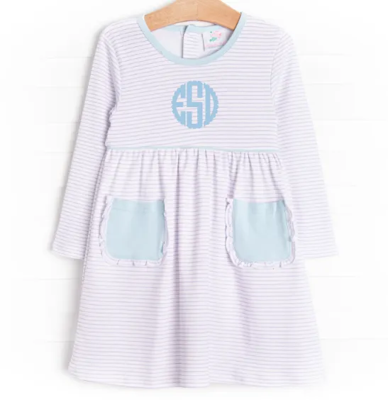 Ella Long Sleeve Pima Dress, Purple Stripe