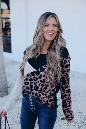Ember Color Block Leopard Top - Black