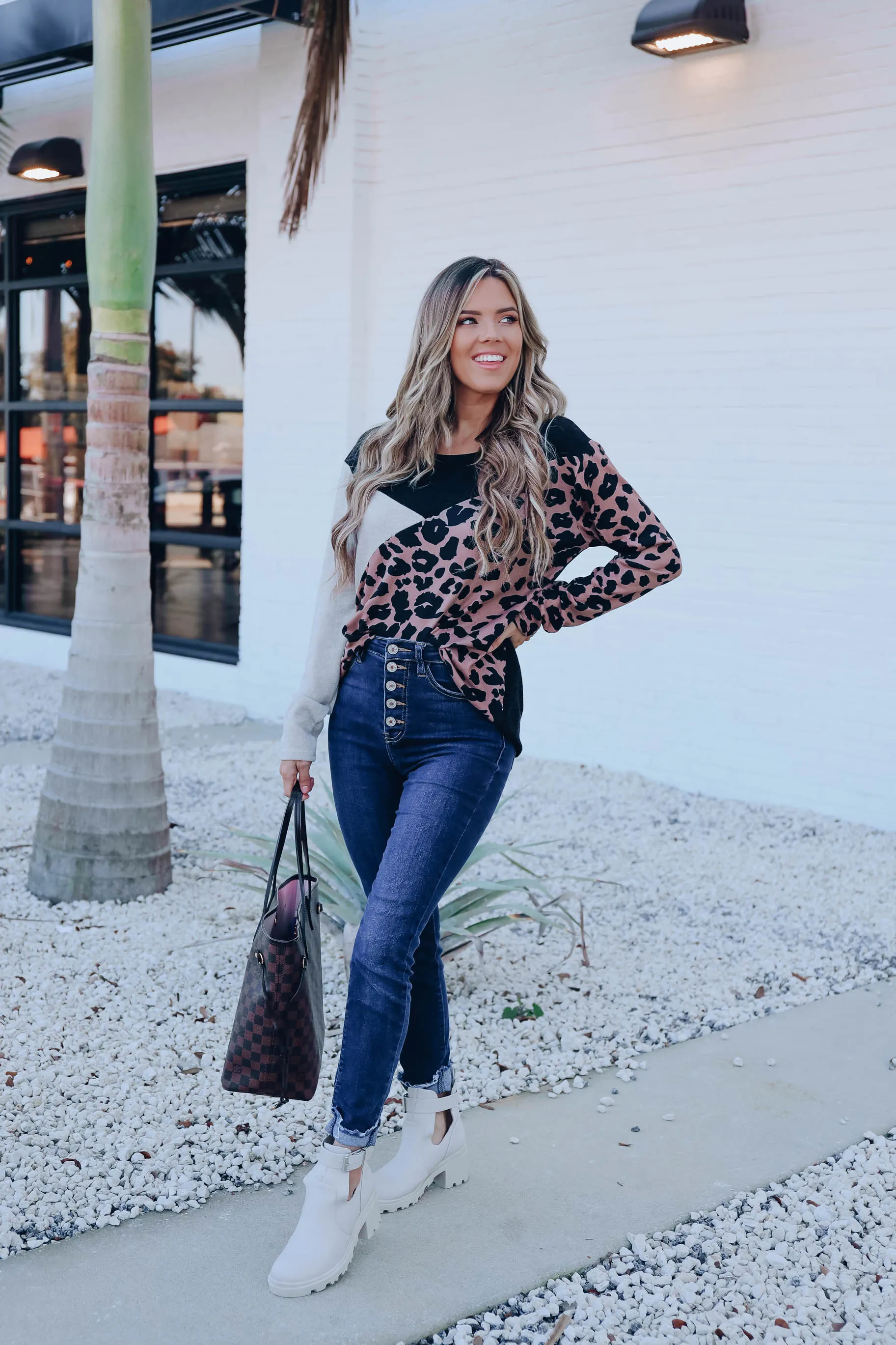 Ember Color Block Leopard Top - Black