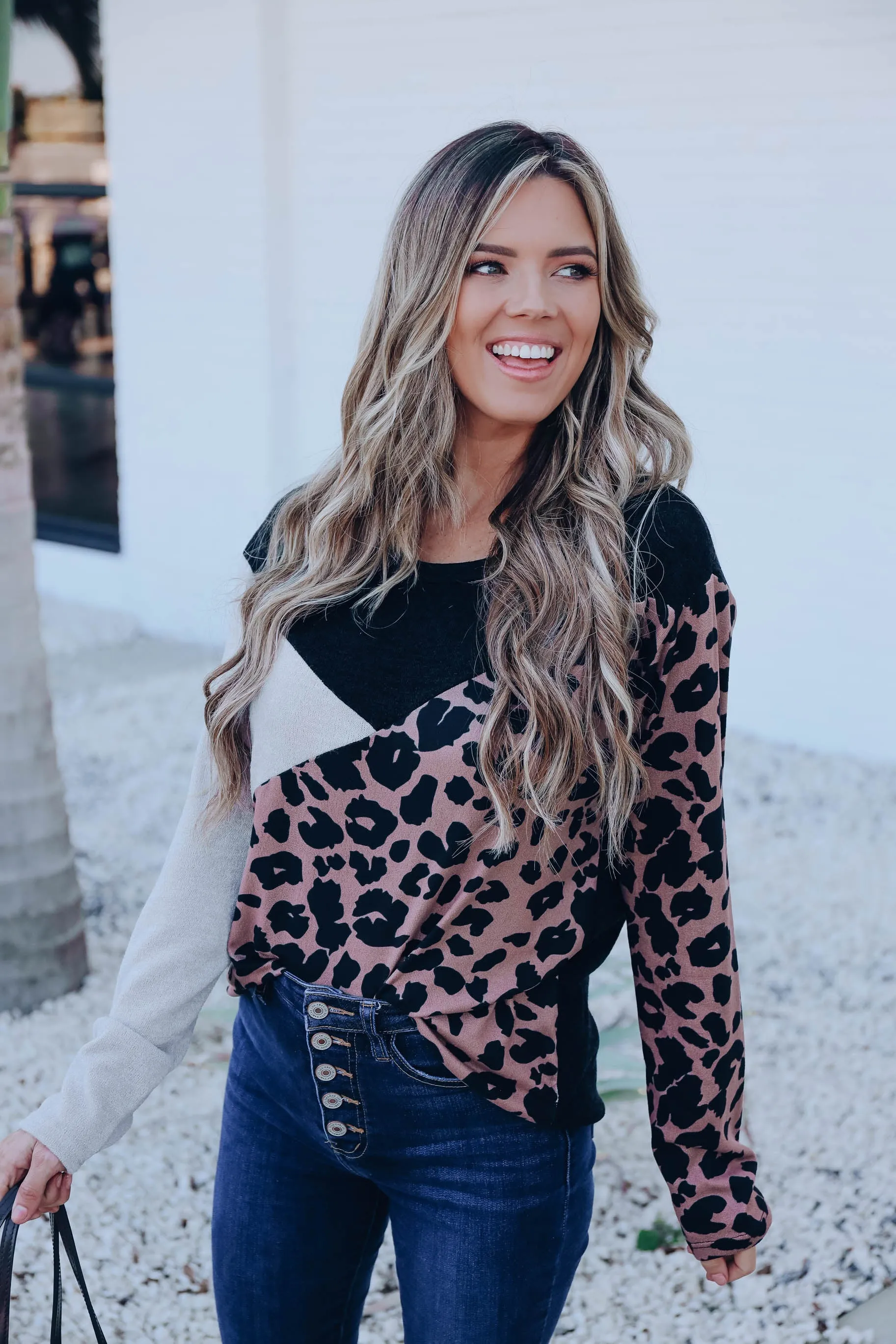 Ember Color Block Leopard Top - Black