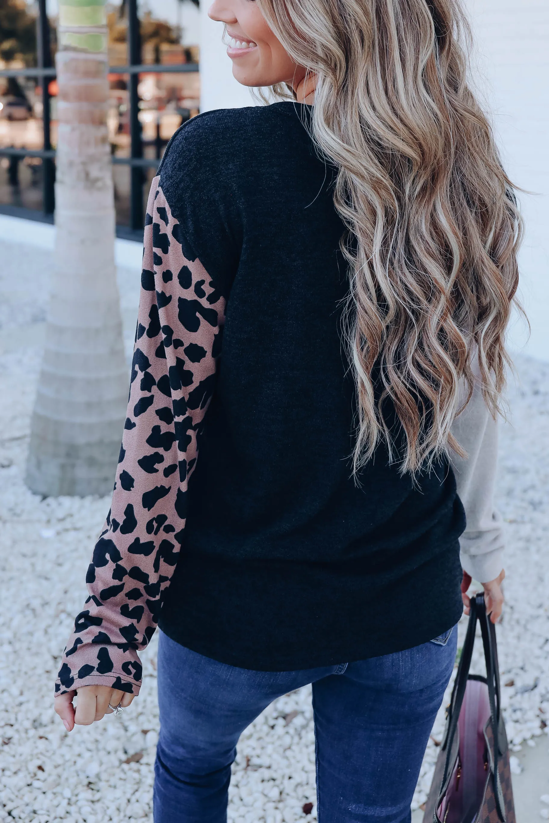 Ember Color Block Leopard Top - Black