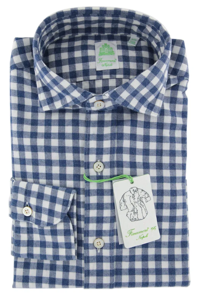 Finamore Napoli Blue Flannel Shirt - Extra Slim