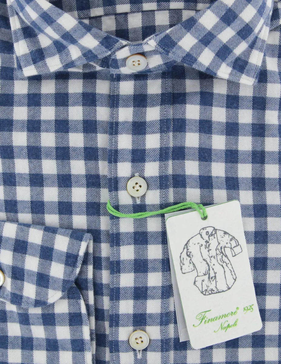 Finamore Napoli Blue Flannel Shirt - Extra Slim